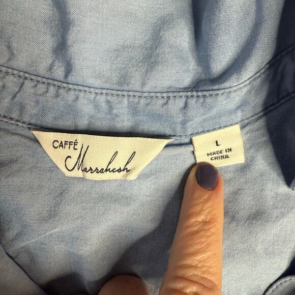 Caffe Marrakesh Women's Tencel Denim Midi Cap Sleeve Dress Tie Dye Hem - Large - Picture 8 of 10